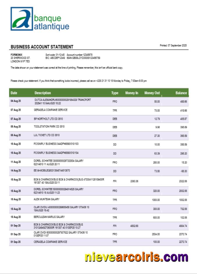 Banque Atlantique business firm statement
